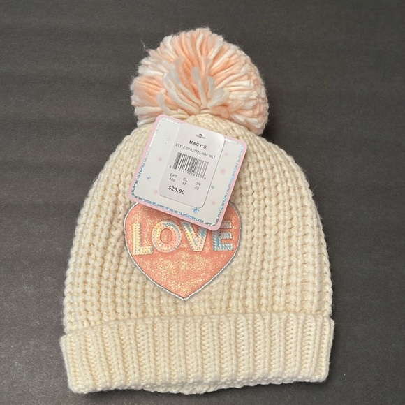 NWT Youth Beanies “Love2Design” Cream Pink “Love” Glitter Heart Girls MSRP $25 - Picture 7 of 7